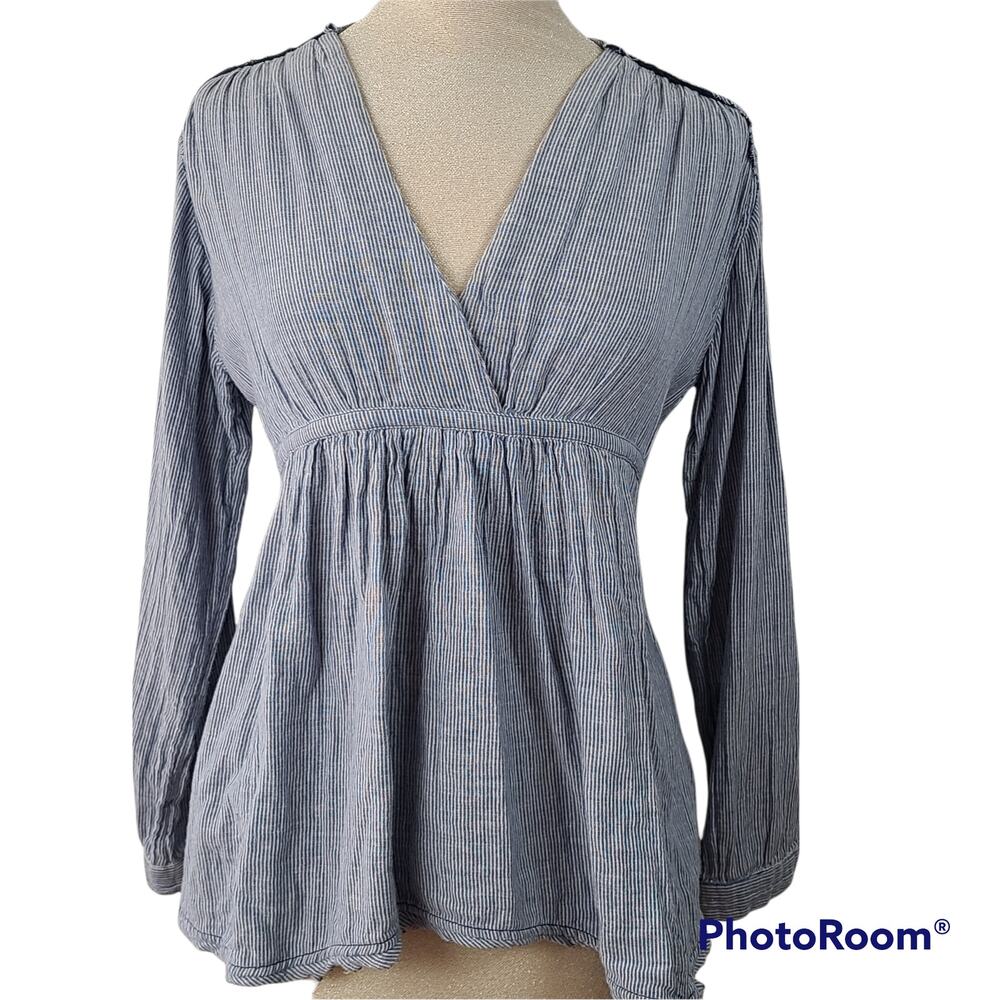 Free People boho festival casual navy stripe gathered top, Small